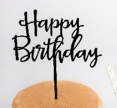Топпер, акрил, Happy Birthday, Чёрный 16,5*15 см