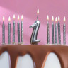 Набор свечей для торта 2 в 1 серебряная Цифра 1 + Свечи 10 шт