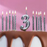 Набор свечей для торта 2 в 1 серебряная Цифра 3 + Свечи 10 шт