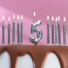 Набор свечей для торта 2 в 1 серебряная Цифра 5 + Свечи 10 шт