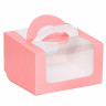 Упаковка для бенто-торта с окном Розовая, 140*140*80 мм