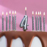 Набор свечей для торта 2 в 1 серебряная Цифра 4 + Свечи 10 шт