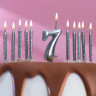 Набор свечей для торта 2 в 1 серебряная Цифра 7 + Свечи 10 шт