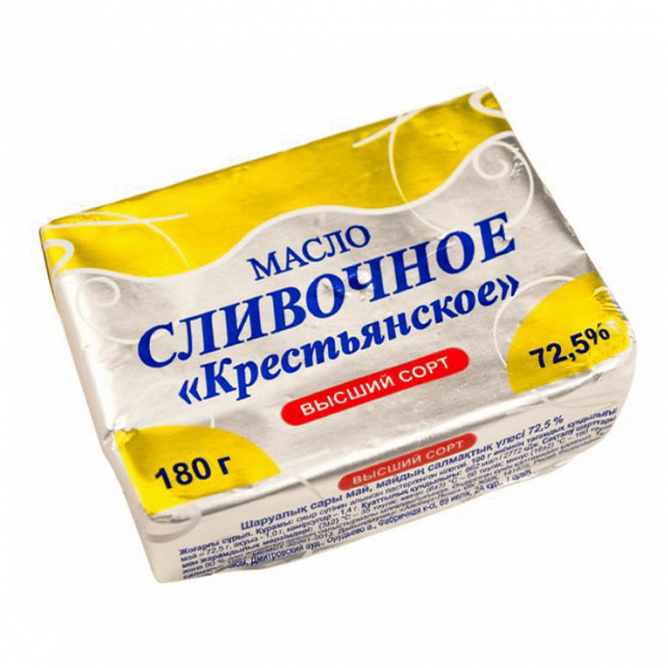 Масло сливочное Крестьянское 72,5 % 180 гр Масло сливочное Крестьянское 72,5 % 180 гр